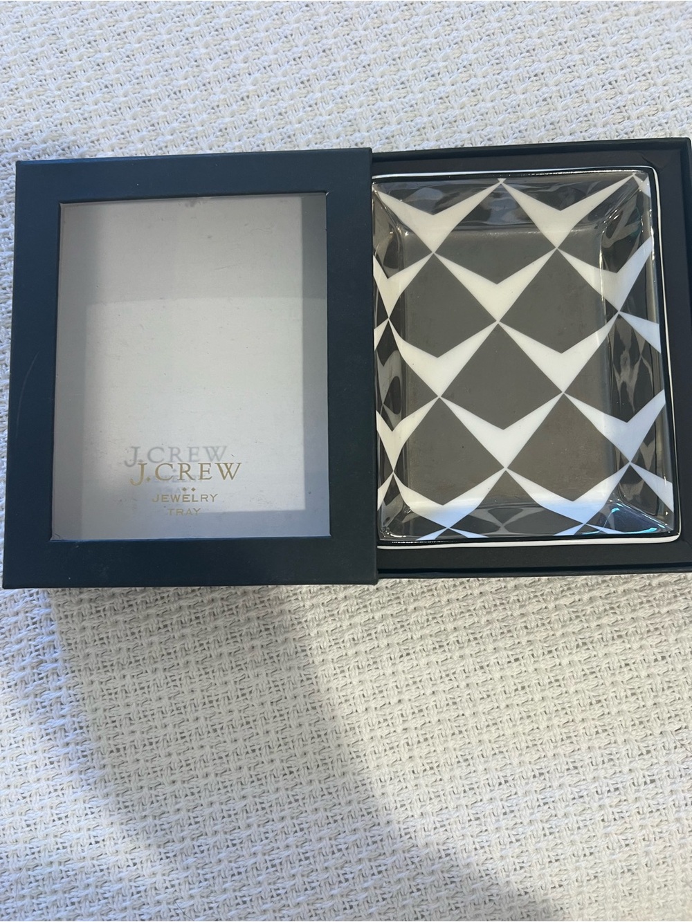 J. Crew Black & White Geometric Glass Jewelry Tray